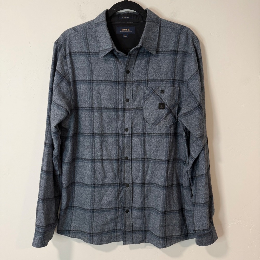 Roark Mens Nordsman Light Shirt Medium Blue Plaid Flannel Button Down